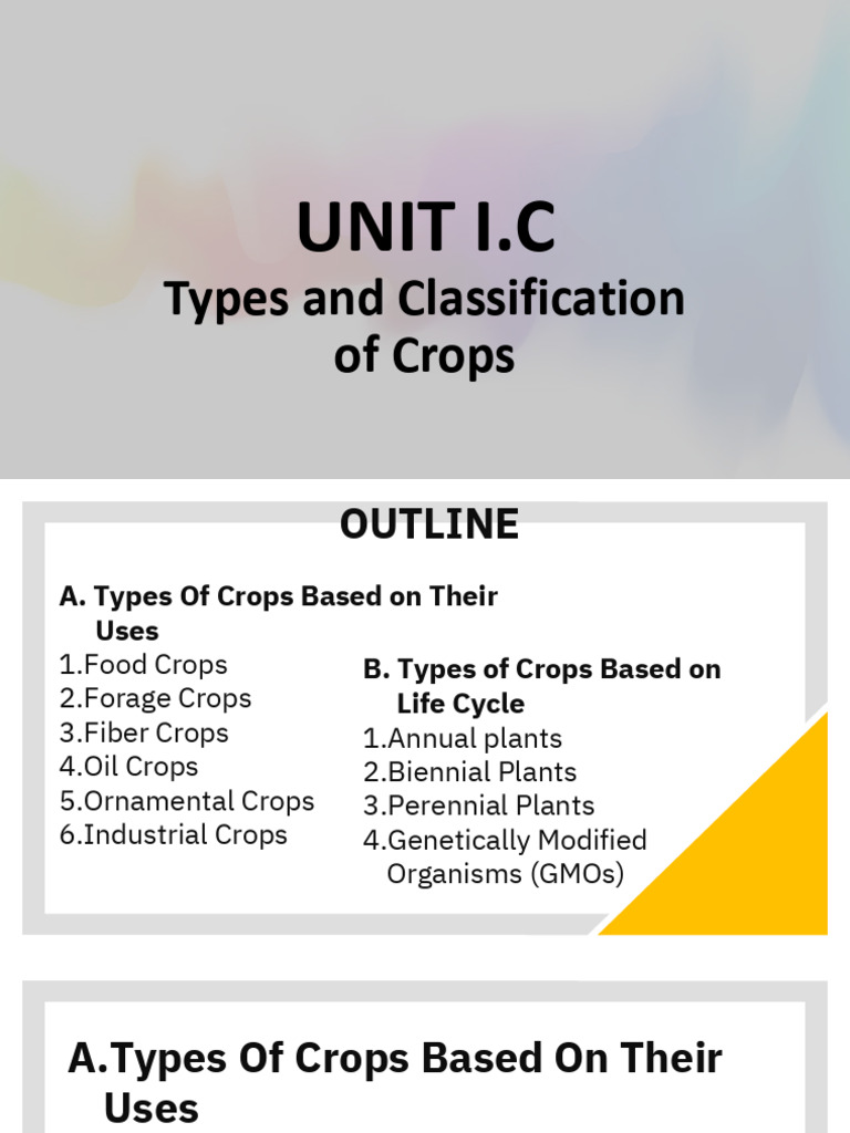 Unit 1 - Lesson C - Types and Classification of Crops 1 | PDF | Foods ...