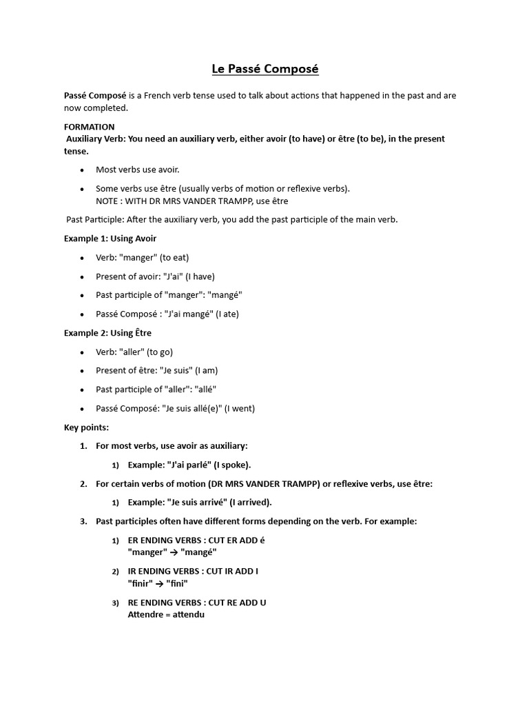 Le Passé Composé | PDF | Syntax | Grammar