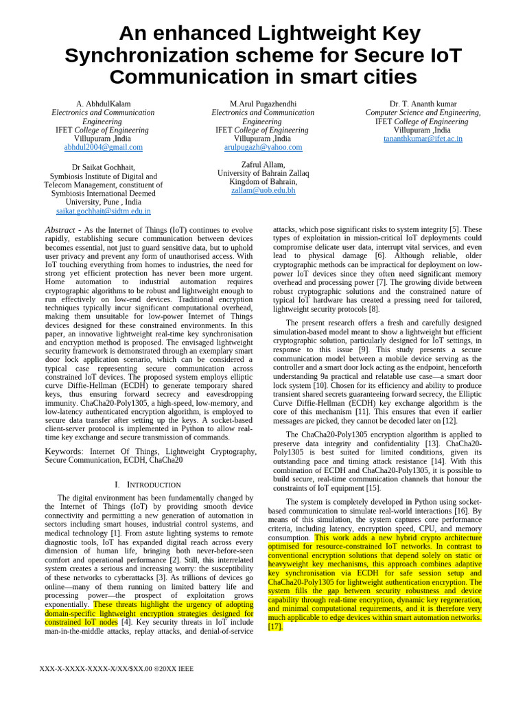 Lightweight Key Sync for Secure IoT | PDF | Key (Cryptography ...