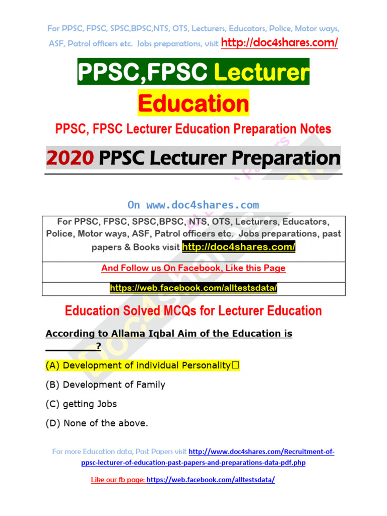 PPSC FPSC Lecturer Education Prep Guide | PDF | Vocational Education ...