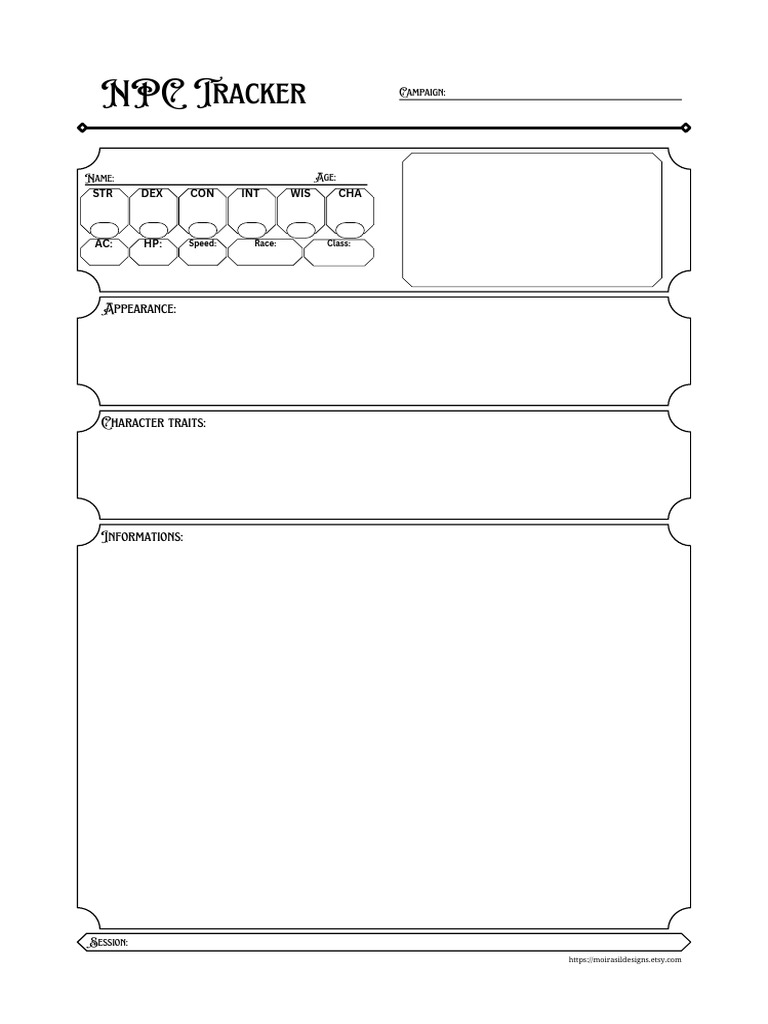 NPC Tracker Template for Campaigns | PDF