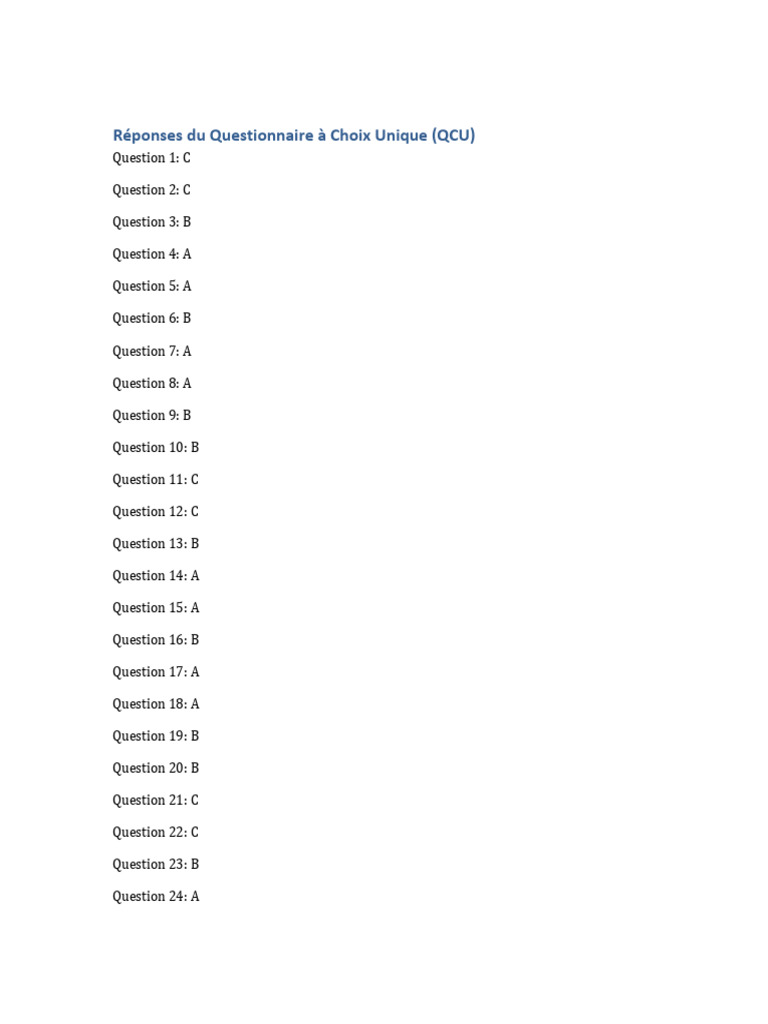 QCU Questionnaire Response Summary | PDF