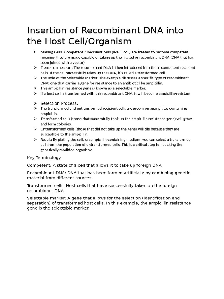 Insertion of Recombinant DNA Into The Host Cell | PDF