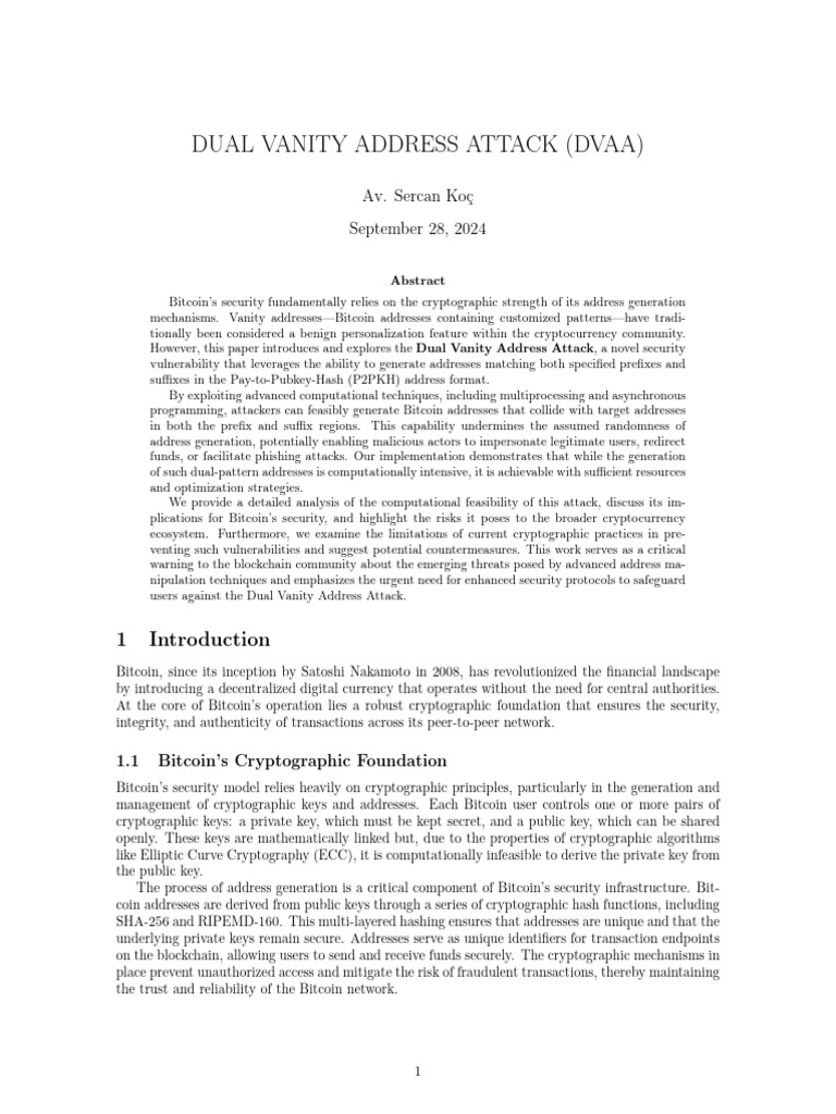 Dual Vanity Address Attack in Bitcoin | PDF | Computer Security | Security