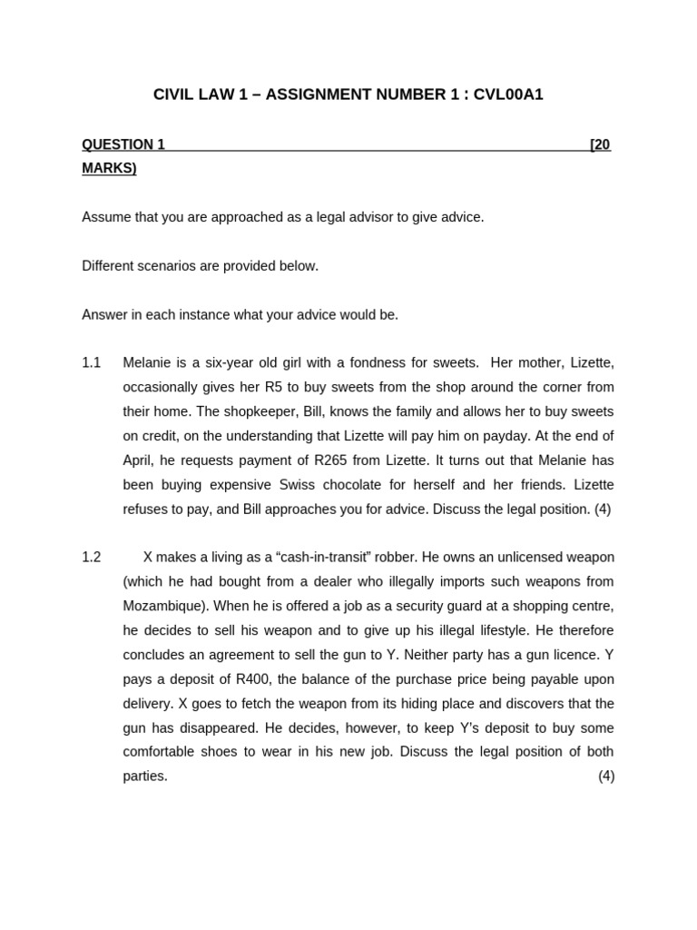 Civil Law Assignment: Legal Advice Scenarios | PDF | Private Law ...