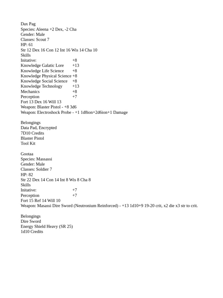 Character Stats | PDF