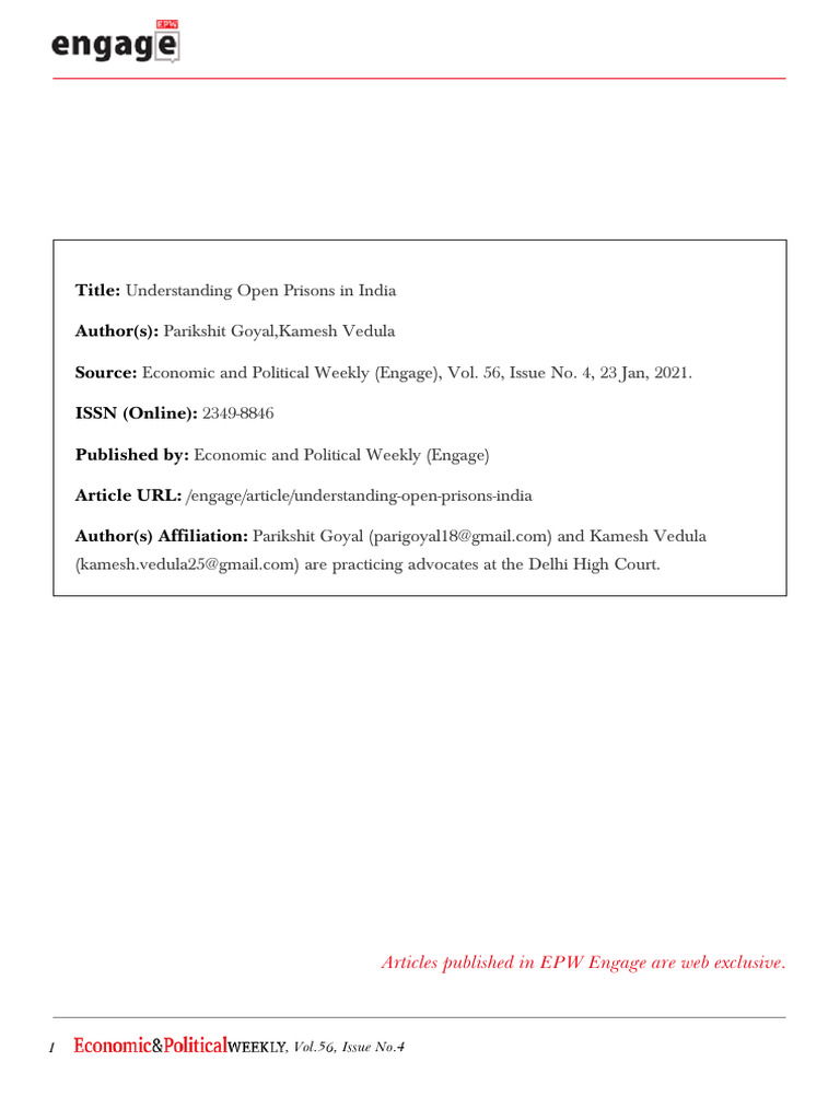 Open Prisons in India: A Reformative Approach | PDF | Prison | Solitary ...