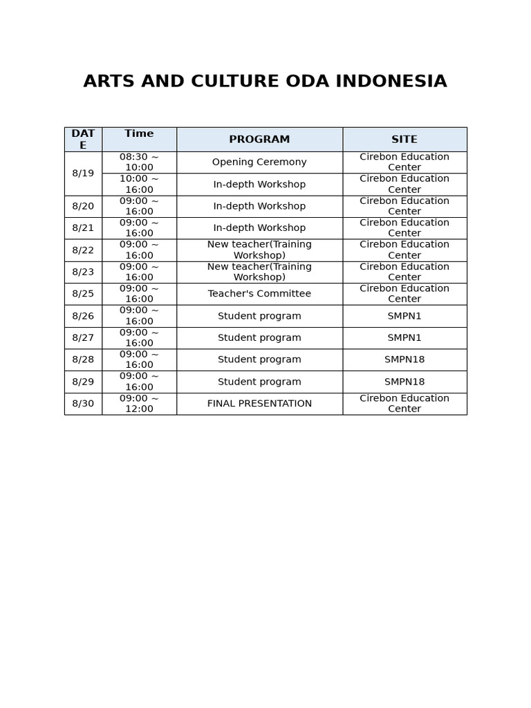 Arts and Culture Program Schedule | PDF