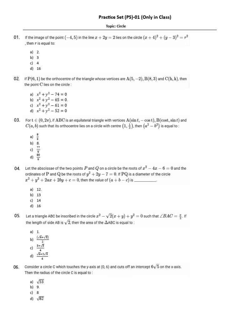 Circle Practice Set Questions | PDF