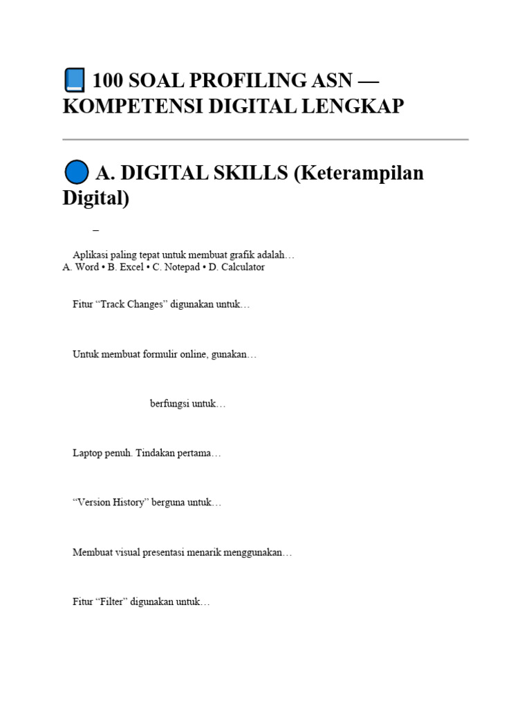 Soal Profiling ASN: Keterampilan Digital | PDF