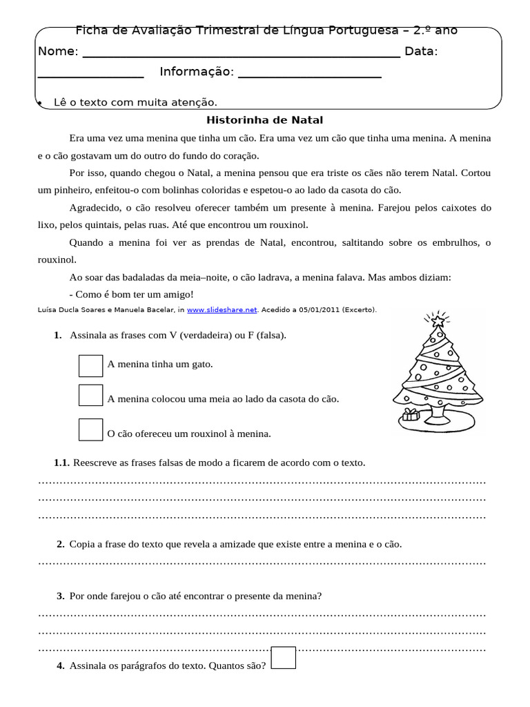 Avaliação de Língua Portuguesa - 2.º Ano | PDF