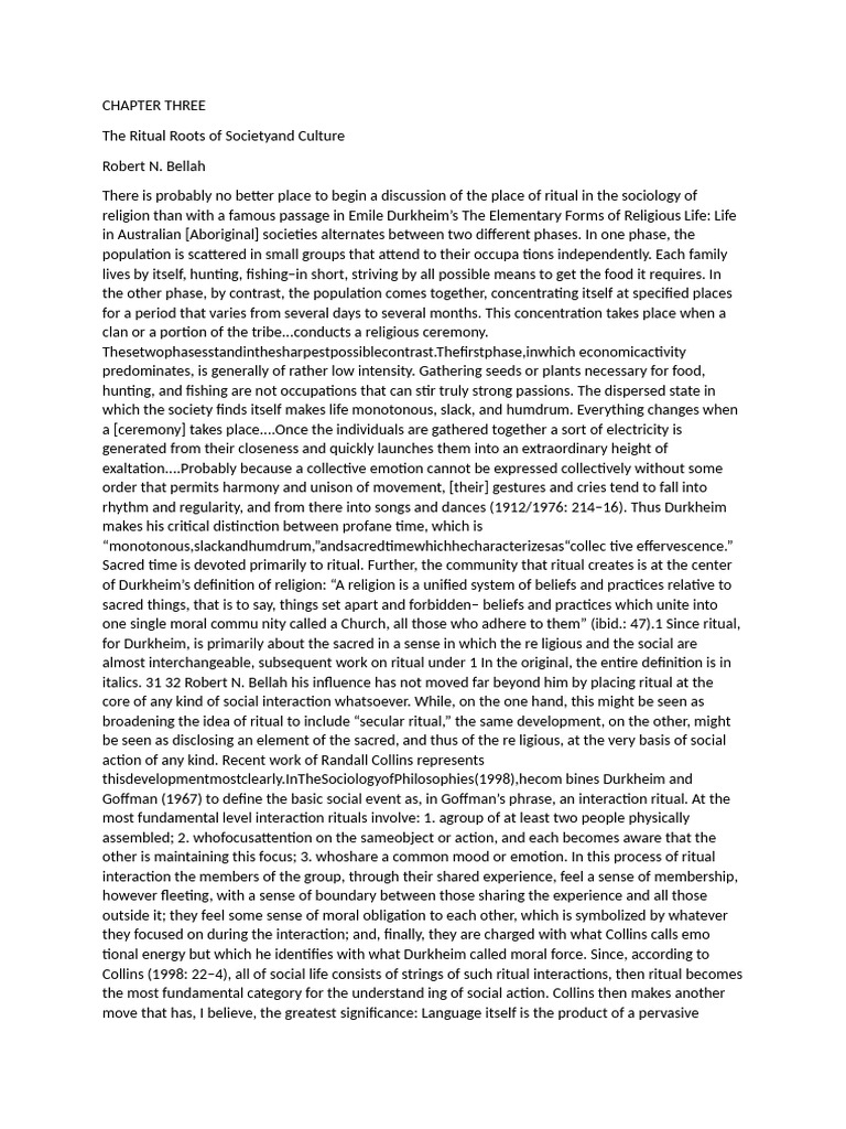 CHAPTER THREE Robert Bellah | PDF | Rituals | Émile Durkheim