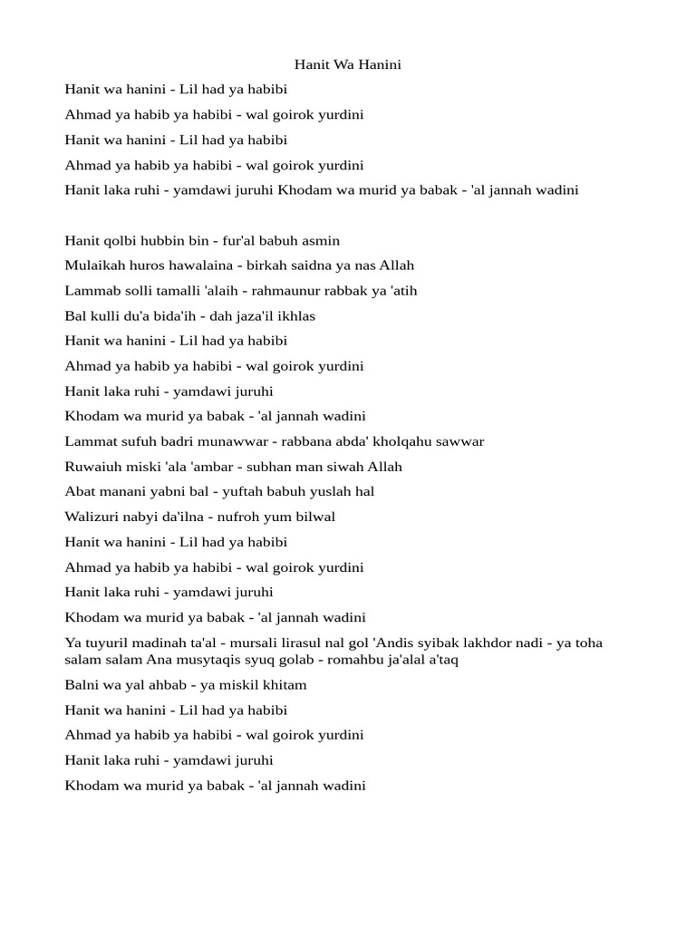 Hanit Wa Hanini: Traditional Islamic Songs | PDF