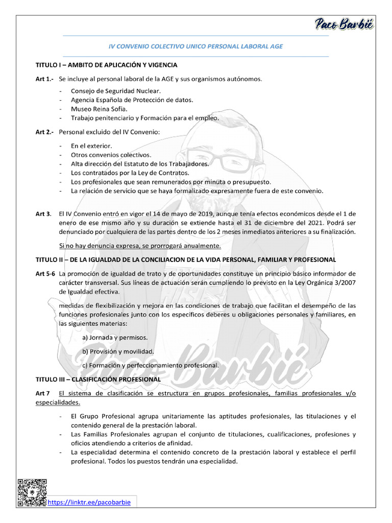 Resumen IV Convenio Colectivo Unico Personal Laboral Age | PDF