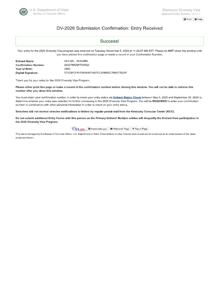 Electronic Diversity Visa Program | PDF