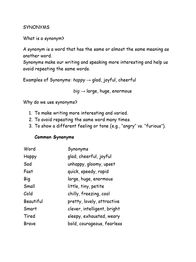 Understanding Synonyms and Their Uses | PDF