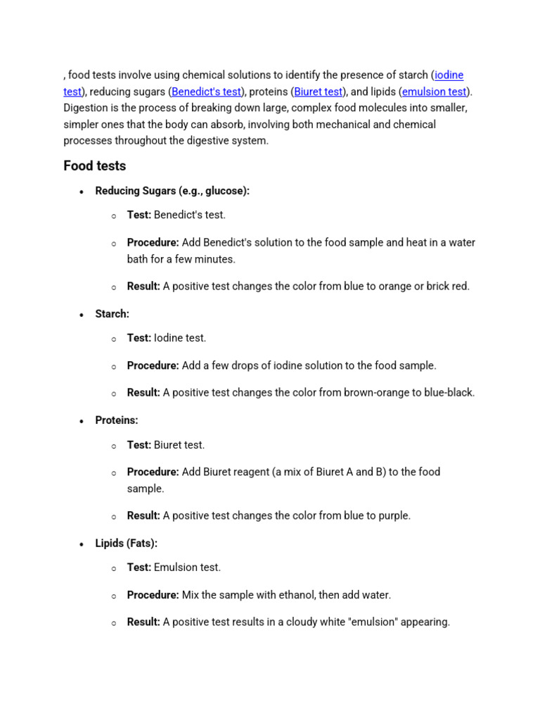 Food Tests and Digestion Methods | PDF