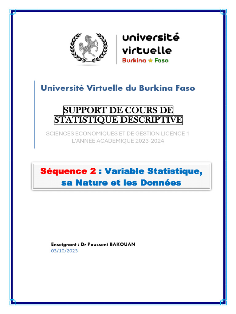 Statistique Descriptive : Variables et Données | PDF | Statistiques