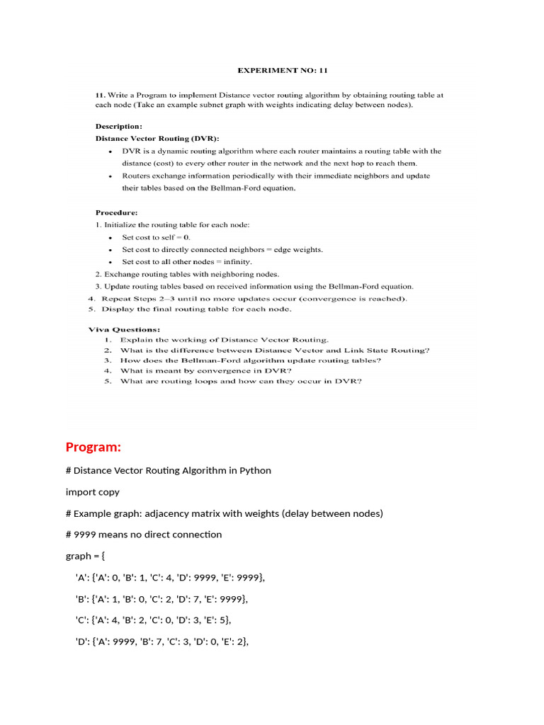 Python Distance Vector Routing Algorithm | PDF