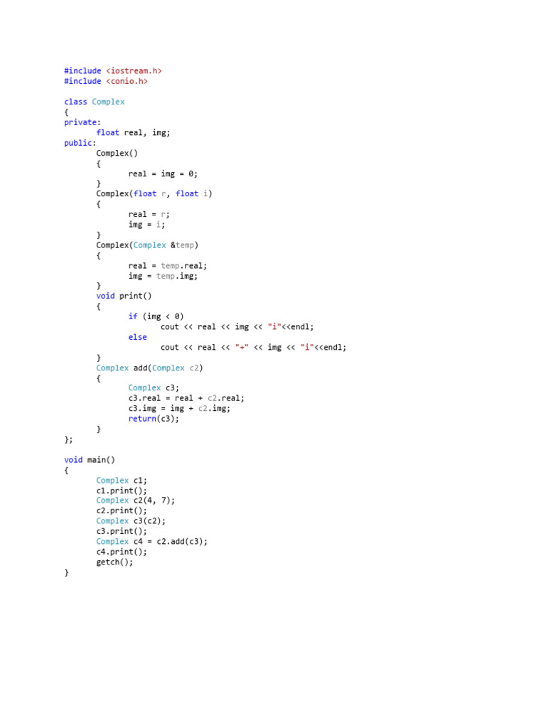C++ Complex Number Class Example | PDF