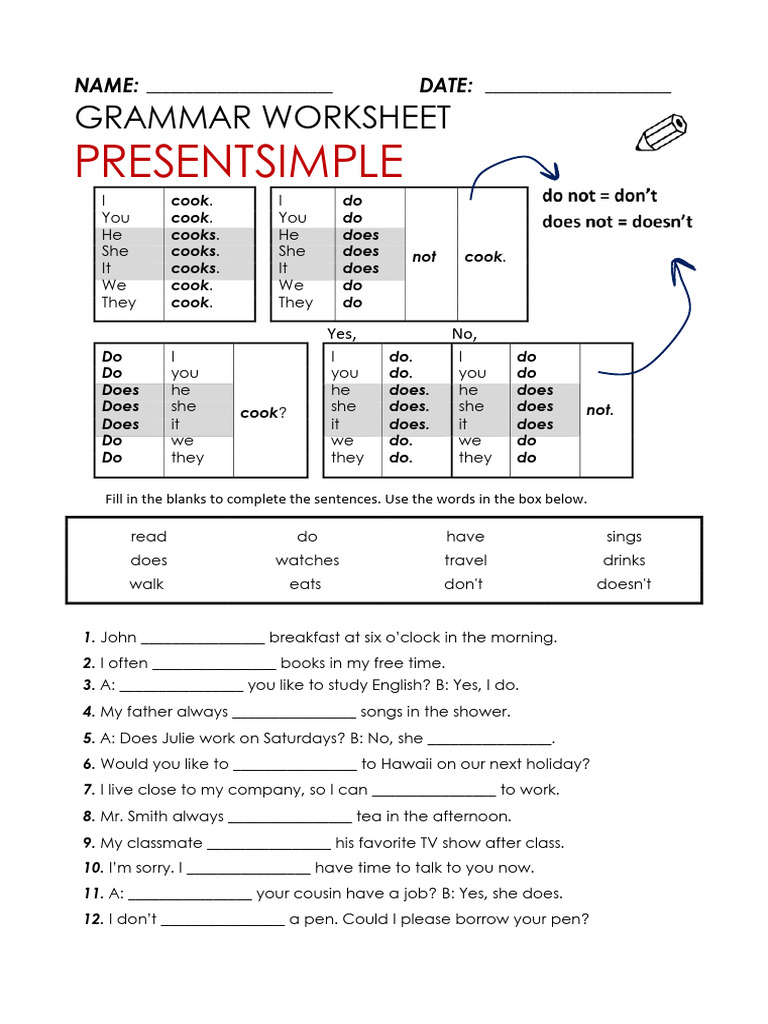 Present Simple Grammar Worksheet | PDF | Lunch