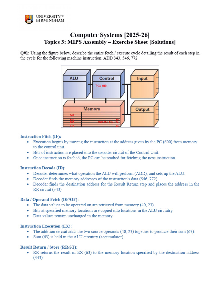 04 - Assembly - Exercise Sheet (Solutions) | PDF | Central Processing ...