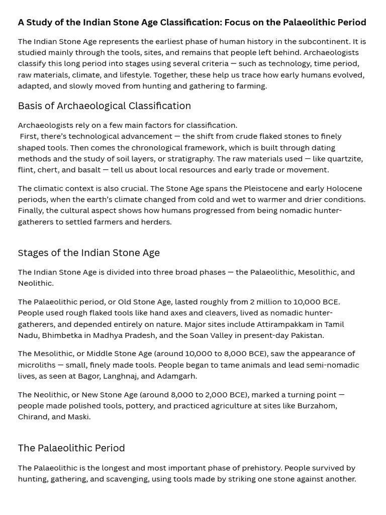 Indian Palaeolithic Period Overview | PDF | Paleolithic | Stone Age