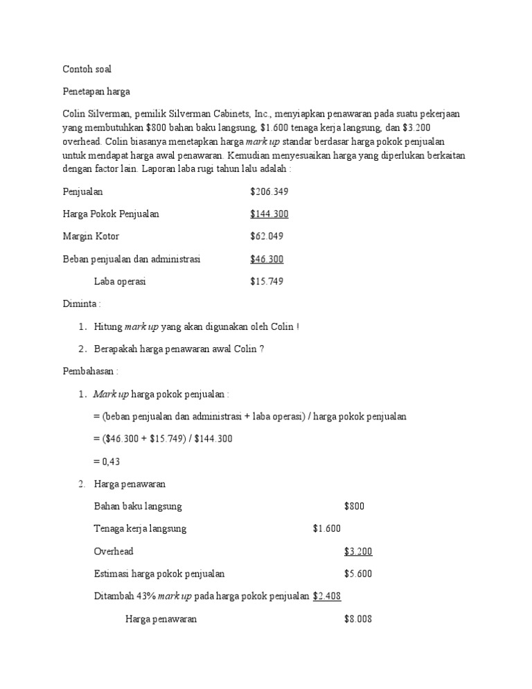 Contoh Soal Penetapan Harga Akmanj