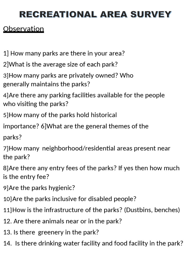 Recreational Area Survey | PDF