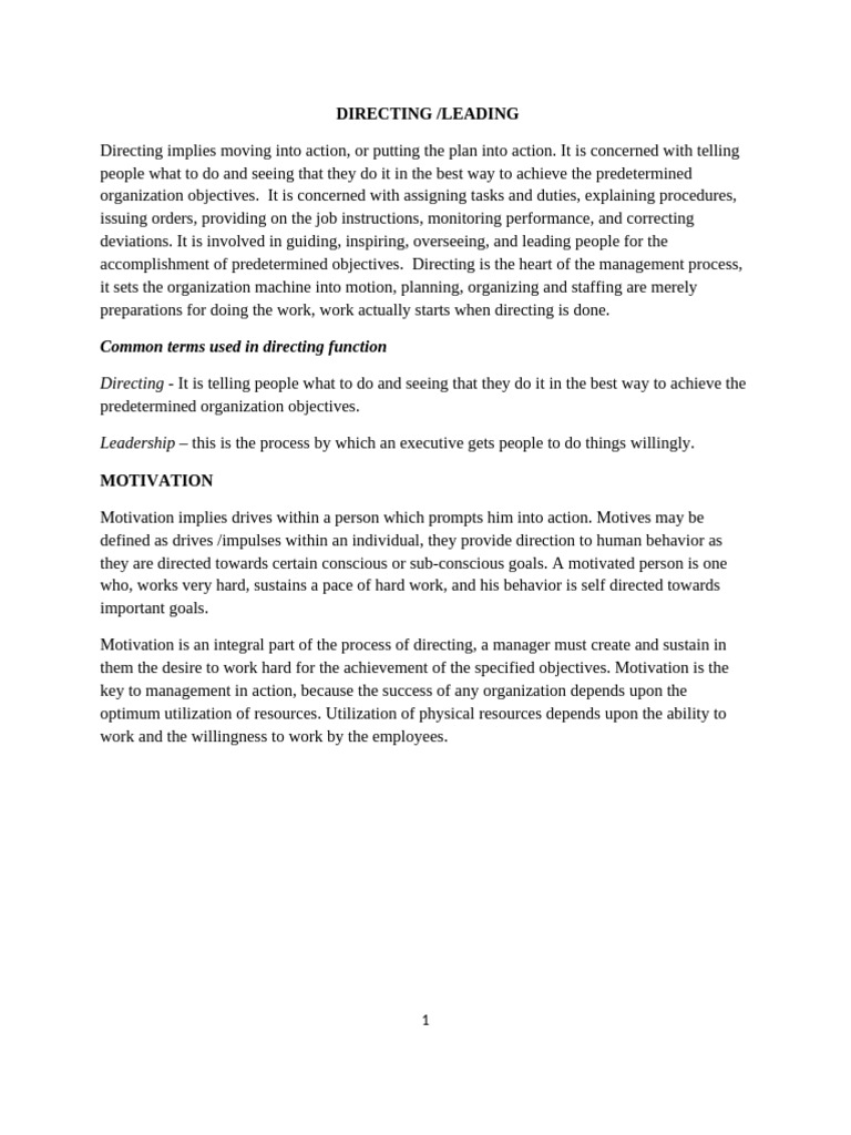 Directing and Motivating in Management | PDF | Leadership | Motivational