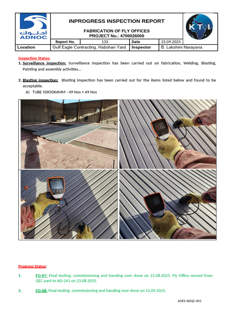 Inprogress Inspection Report - 133 Dated 25.09.2025 | PDF