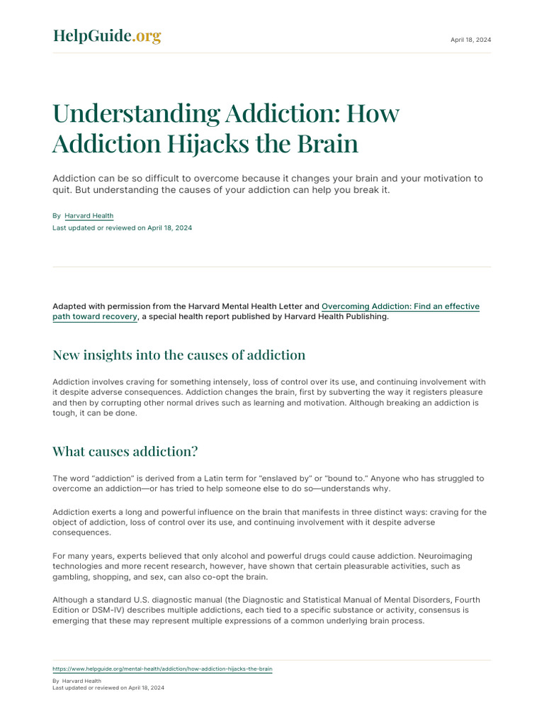 Understanding Addiction How Addiction Hijacks The Brain Pdf