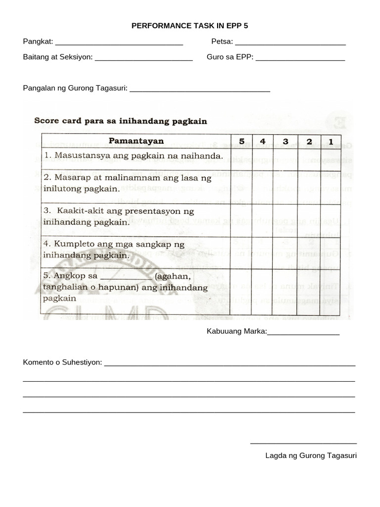 Performance Task in Epp 5 (Cooking) | PDF