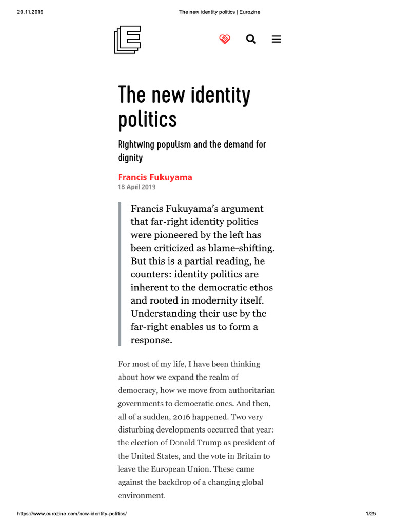 Fukuyama - The New Identity Politics - Eurozine | PDF