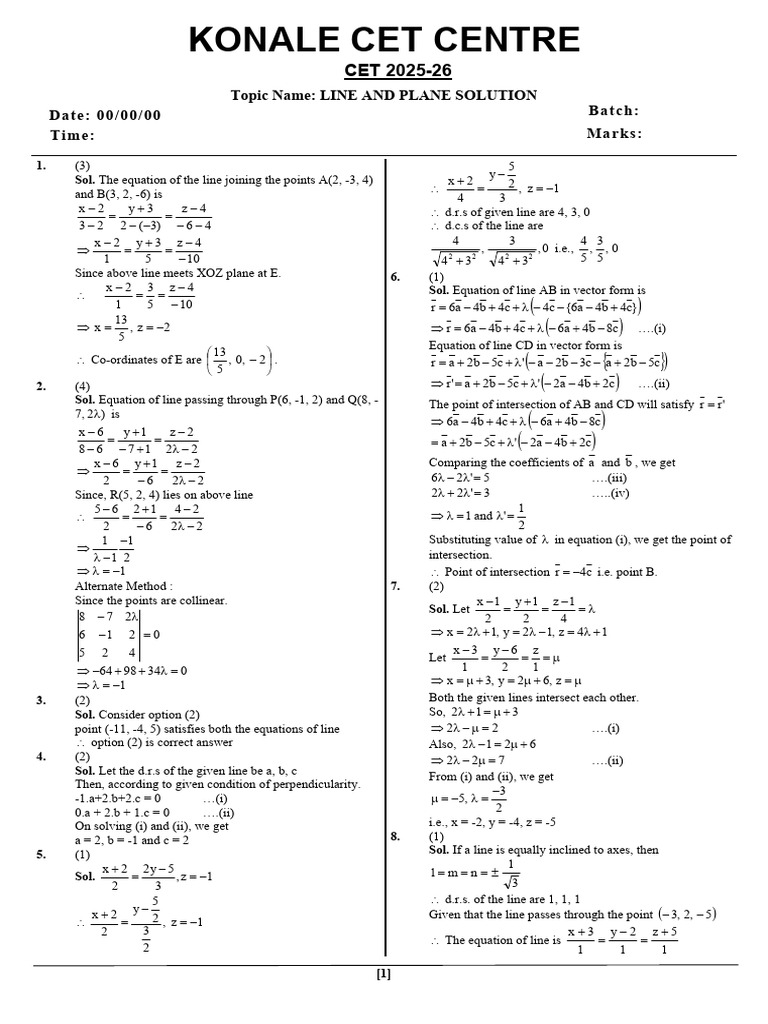 Line and Plane Solutions | PDF | Euclid | Elementary Geometry
