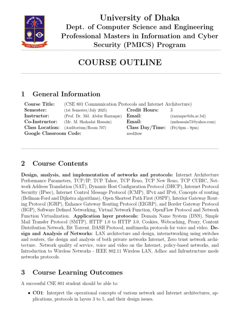 PMICS CSE 801 Course Outline | PDF | Computer Network | Internet ...