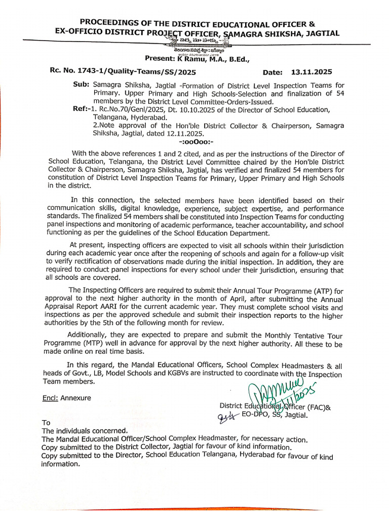 Jagtial District - Panel Inspection Teams | PDF