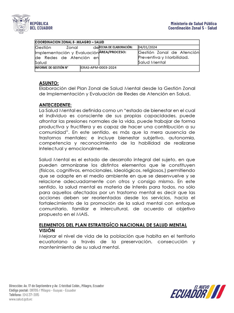 Plan Zonal de Salud Mental 2024 | PDF | Salud mental | Autismo