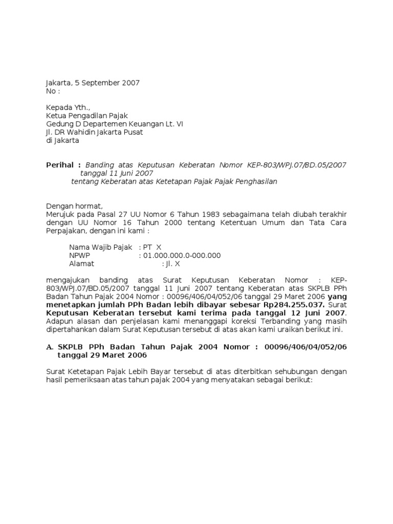 Contoh Surat Banding Pdf