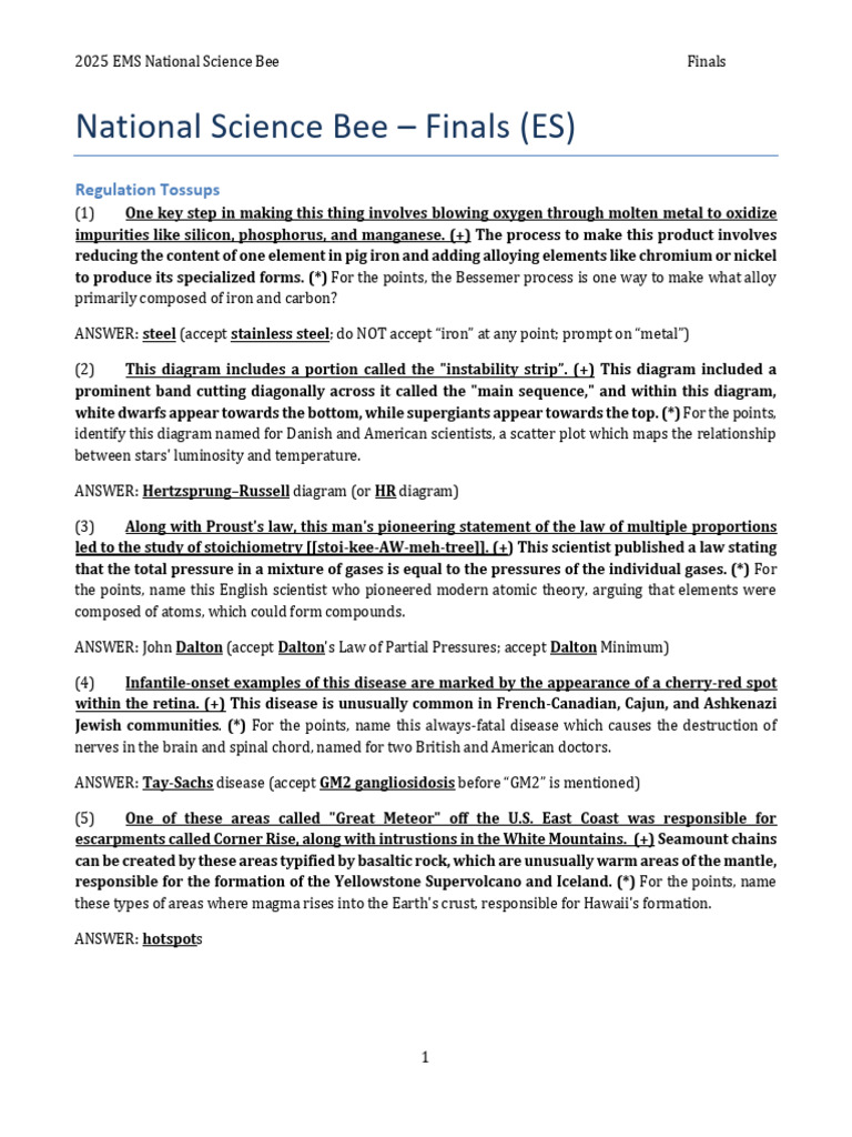 2025 National Science Bee Finals Questions | PDF | Epinephrine ...