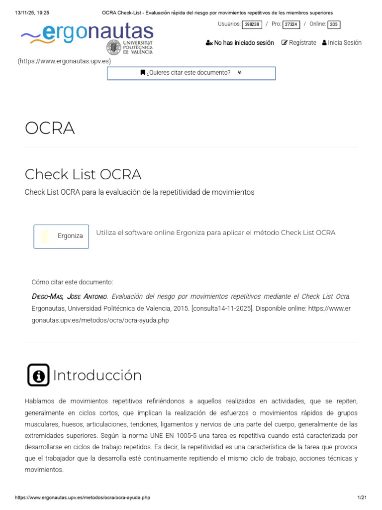 OCRA Check-List - Evaluación Rápida Del Riesgo Por Movimientos ...