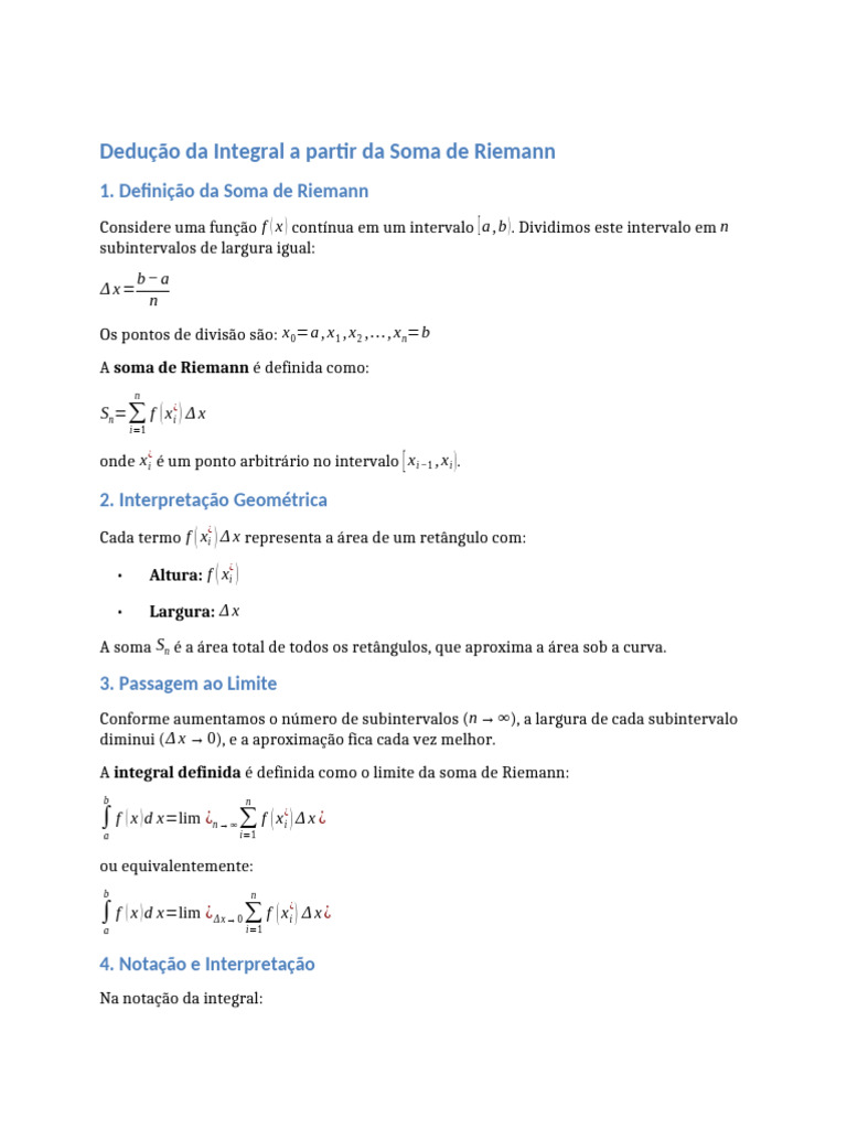 Dedução da Integral pela Soma de Riemann | PDF | Integrante | Análise