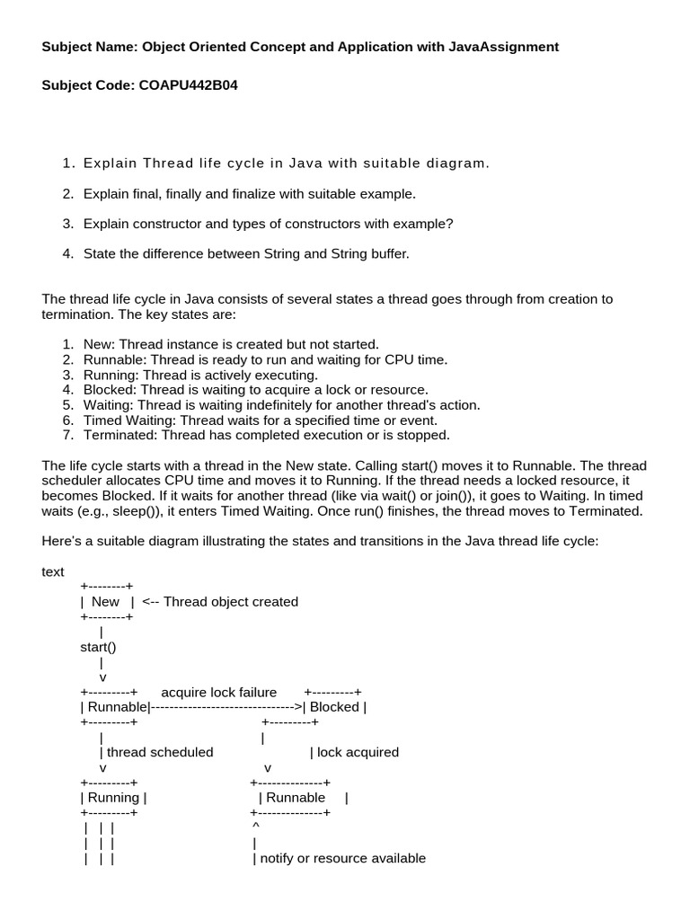Object Oriented Concept and Application With Java Assignment Assessment ...