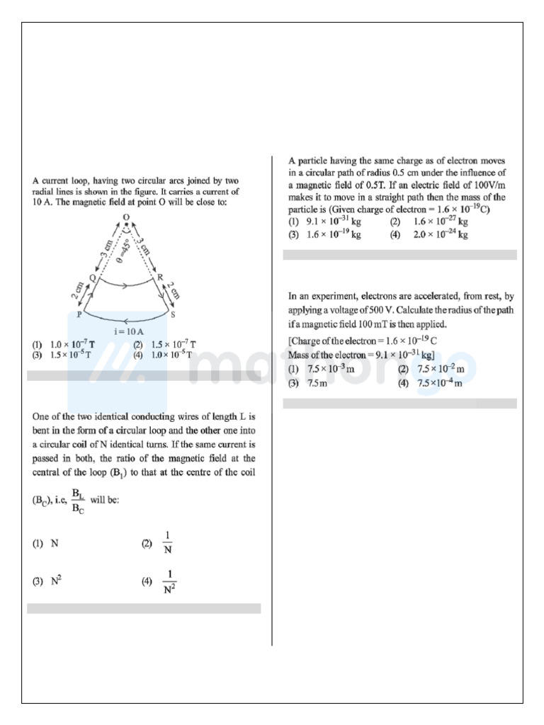 CQB Physics Jee Main 2019 Magnetic Effects of Current | PDF