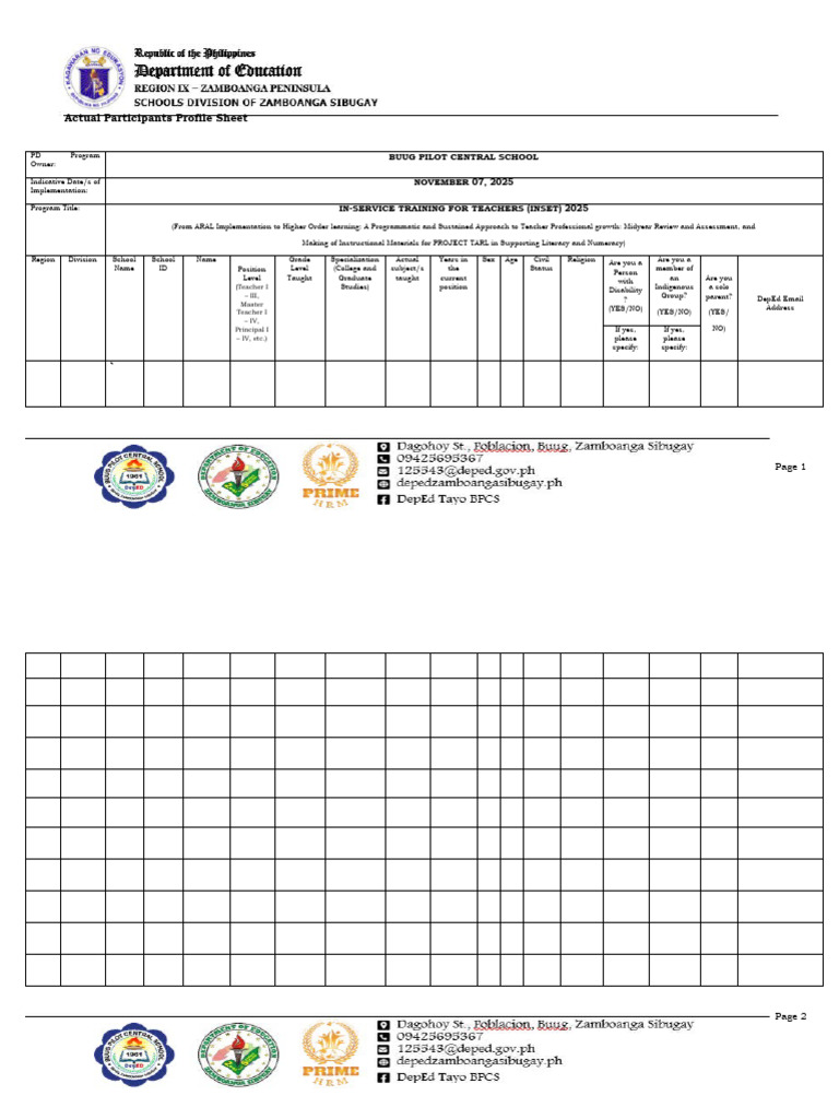 Teacher Profile Sheet for INSET 2025 | PDF | Learning | Behavior ...