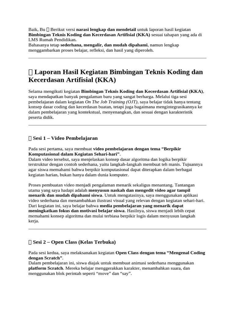Laporan Bimbingan Teknis Koding KKA | PDF