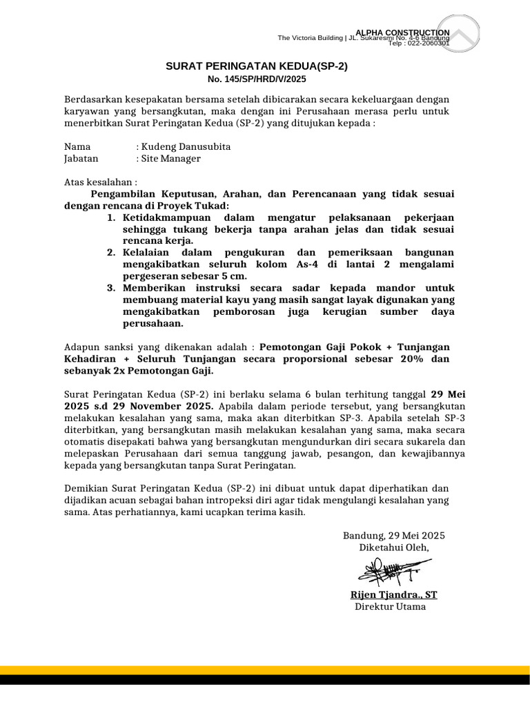 SP-2 untuk Site Manager Kudeng Danusubita | PDF
