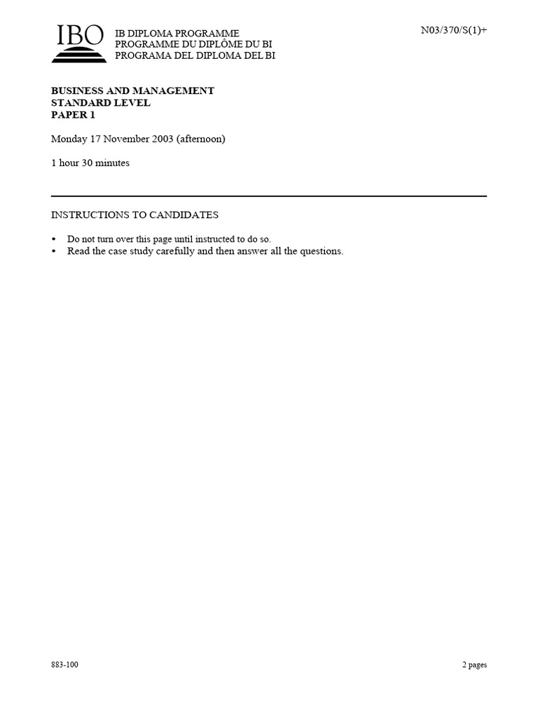 IB Business Management Exam Paper 2003 | PDF