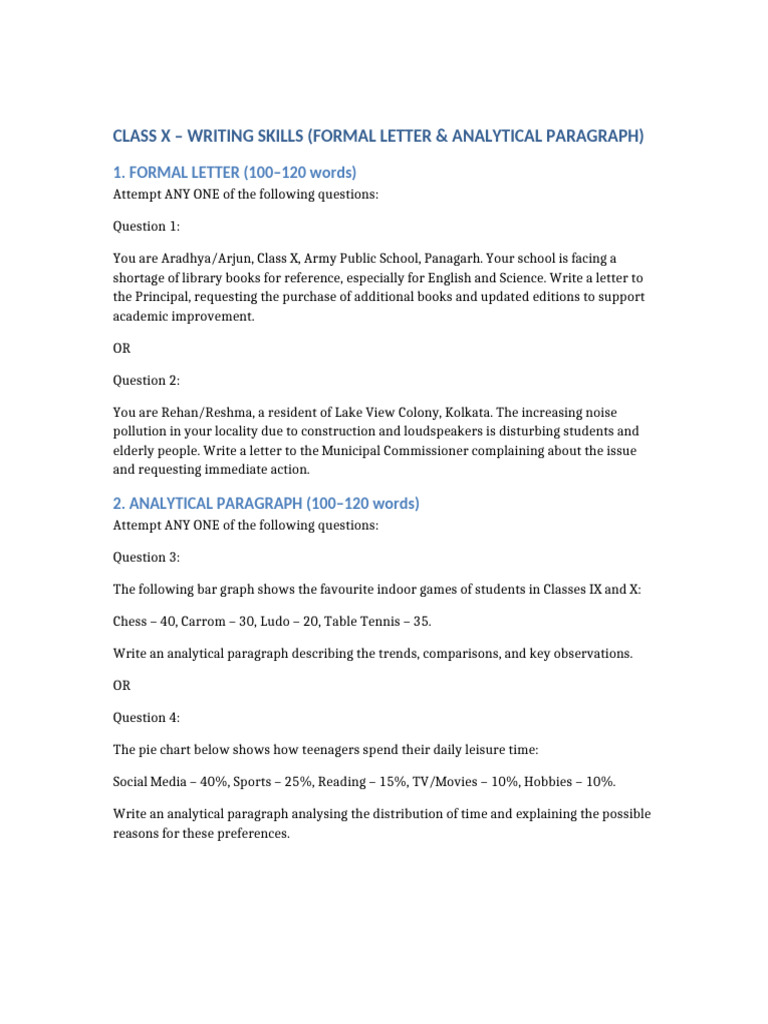 Class X Writing Skills: Letters & Analysis | PDF