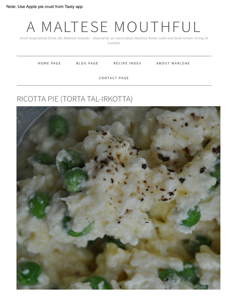 Maltese Ricotta Pie Recipe | PDF | Ricotta | Foods